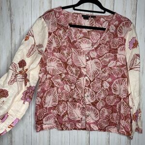 Tahari 100% linen floral Pink Cream Top
